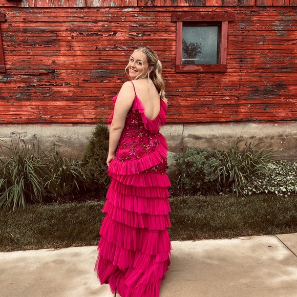 Sherri Hill Fuchsia Ruffled Prom Dress - Picture 2 of 2